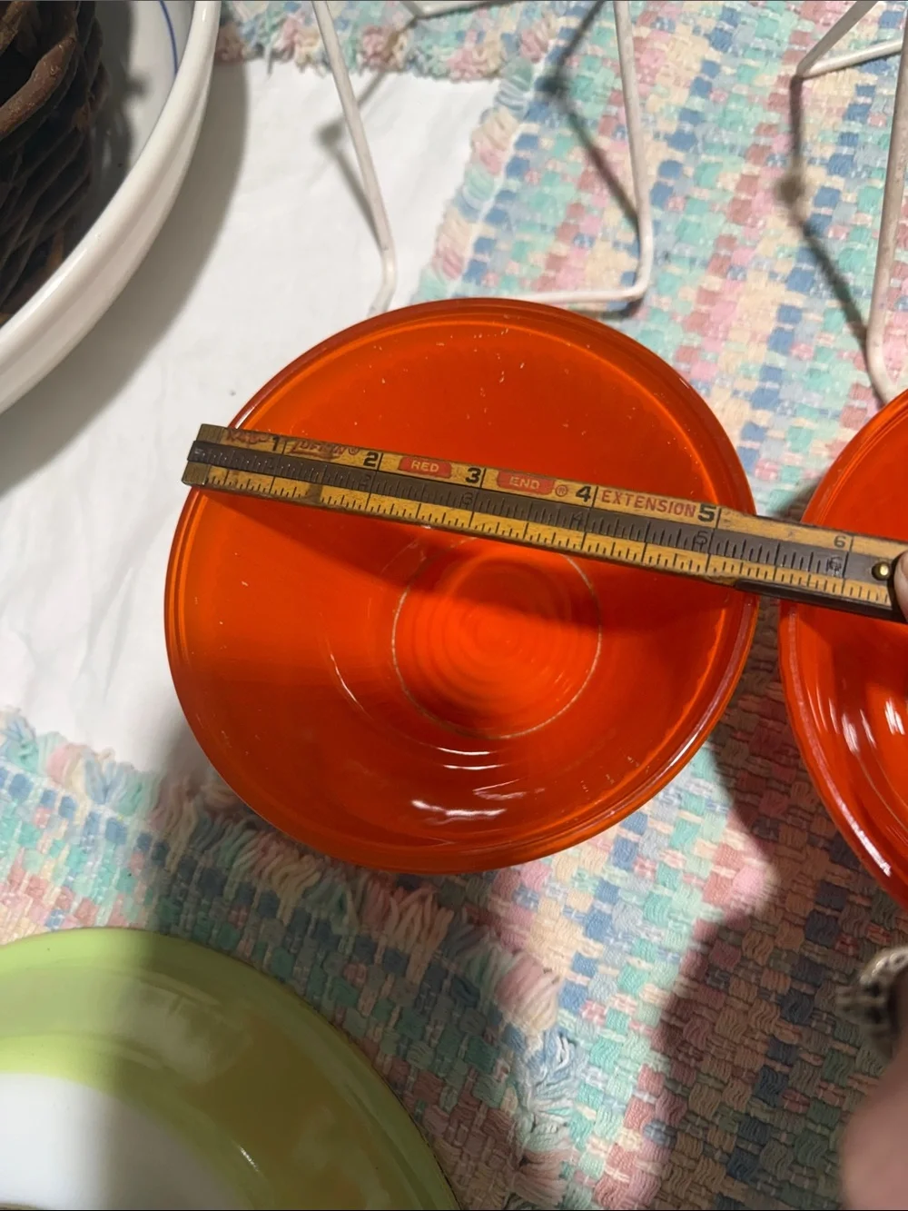 Vintage orange flashed ribbed glass anchor hocking refrigerator bowls
